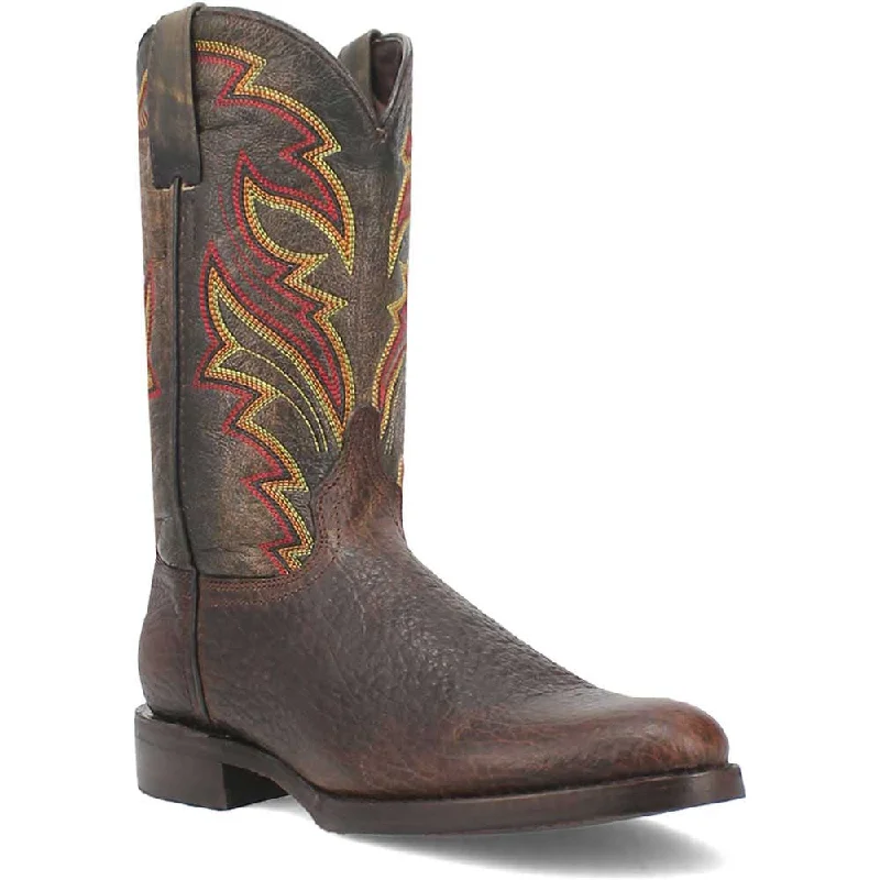 boots with stiletto heels-  Dingo's Young Gun Round Toe Brown and Orange Western Leather Boots