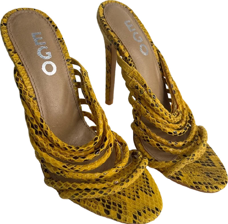 EGO Yellow Snake Print Strappy Heels UK 4