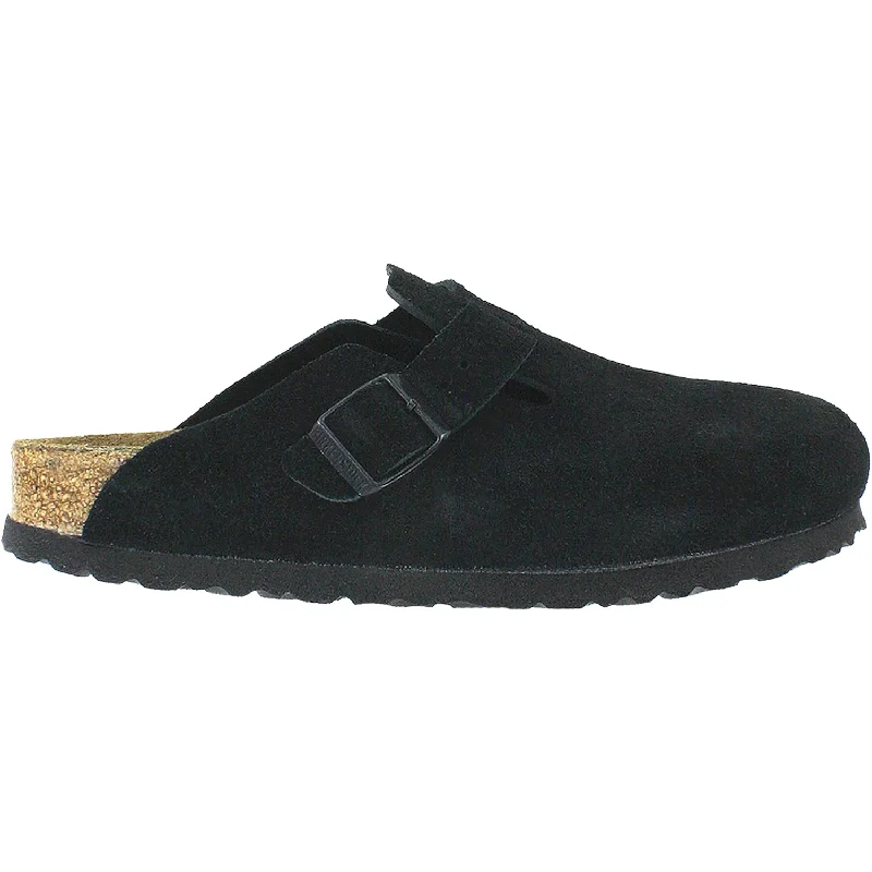 mules-&-clogs-with-open-toe-design-Clogs-with-high-arch-support-Unisex Birkenstock Boston Soft Footbed Black Suede