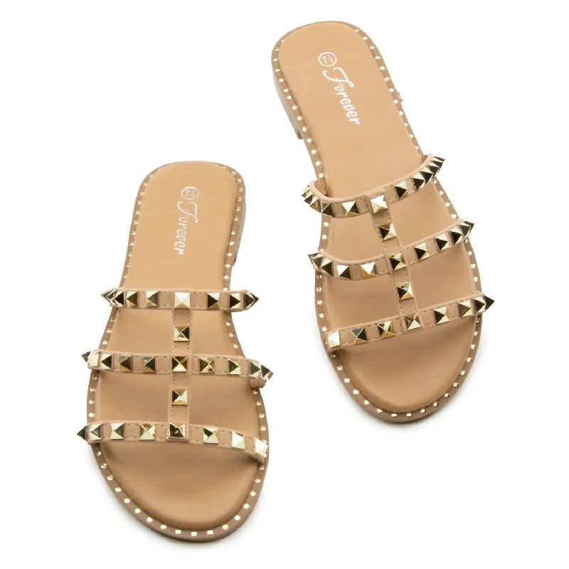 sandals for weekend getaways-  Comfortable sandals for outdoor events-Fierce Studded Strappy Sandals In Taupe