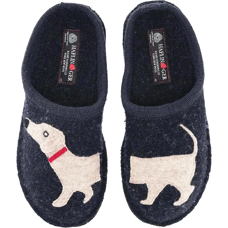 machine washable slippers-  slippers for perfect indoor comfort-Women's Haflinger Doggy Captains Blue Wool