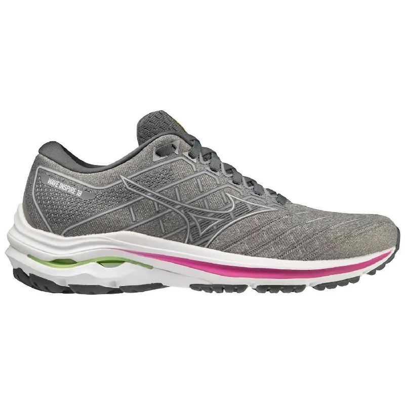 athletic shoes for running on trails-  Shoes for running on slippery surfaces-Sandals for taking summer vacations in tropical destinations-Women's Wave Inspire 18 Running Shoes - B/medium Width In Ultimate Grey/silver