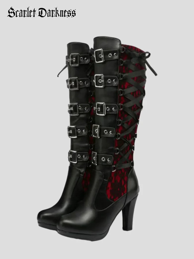 boots for shopping-  Women's Victorian Gothic Vampire Rivet Thick High Heel Boots