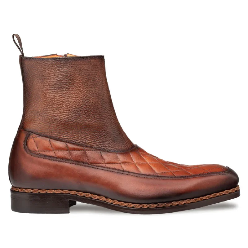 boots for everyday wear-  Mezlan Musico Dark Cognac/Chocolate Calfskin with Contrast-Braided Sole Dress Zip Boots