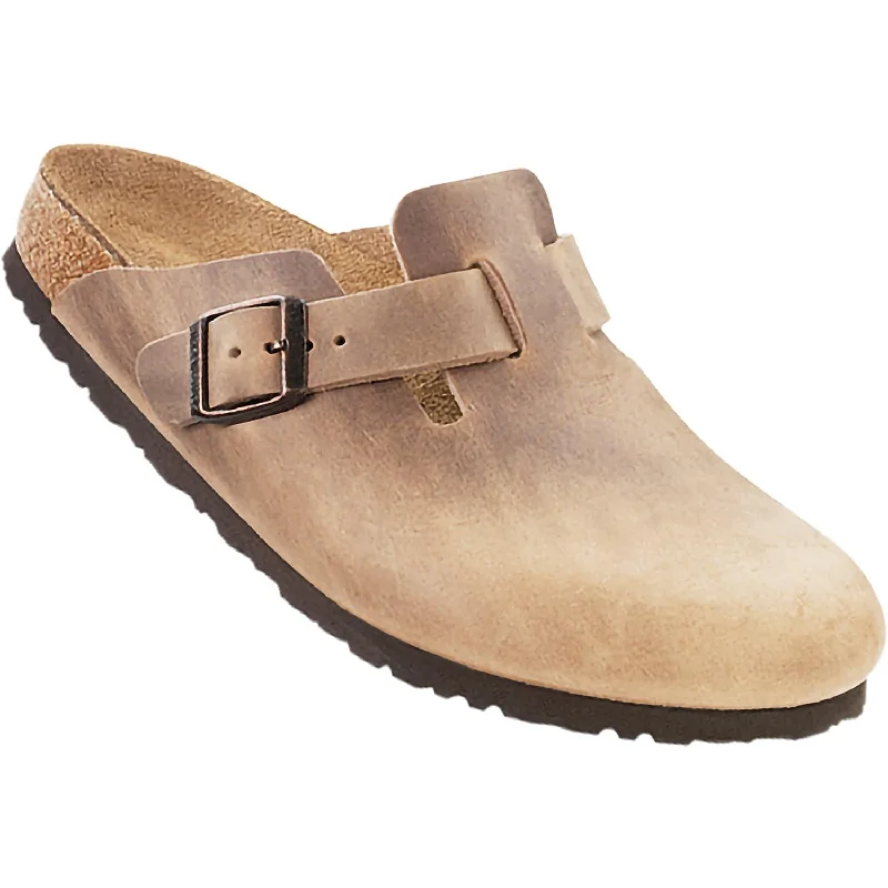 mules-&-clogs-with-low-heel-Comfortable-mules-with-chunky-platform-Unisex Birkenstock Boston Soft Footbed Tobacco Oiled Leather