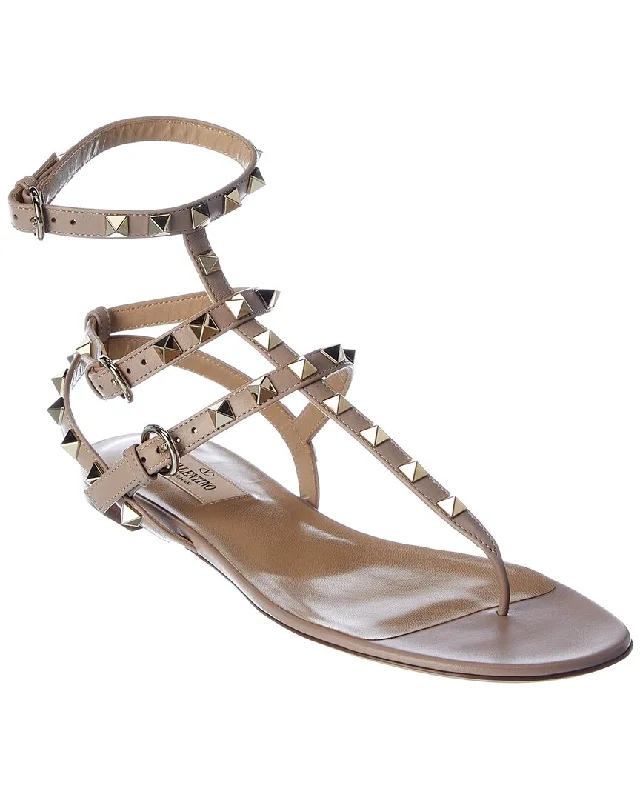 sandals with memory foam padding-  Sandals for men-Valentino Rockstud Caged Leather Ankle Strap Sandal