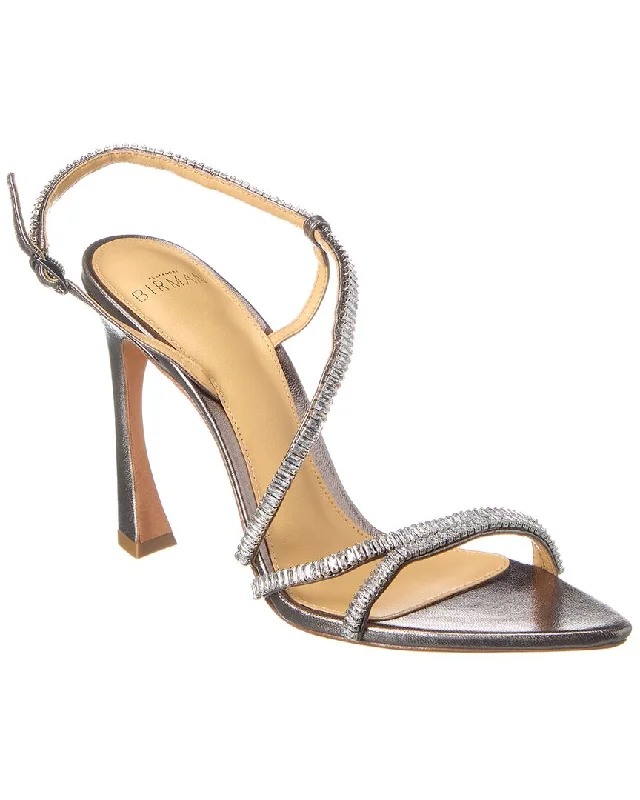 sandals with buckle strap-  Comfortable sandals for exploring new cities-Alexandre Birman Alana Zircone 100 Leather Sandal Silver