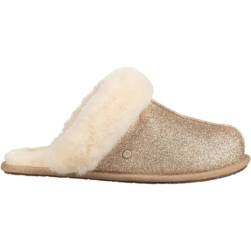 breathable home slippers-  slippers for ultimate winter coziness-Women's UGG Scuffette II Sparkle Gold Textile