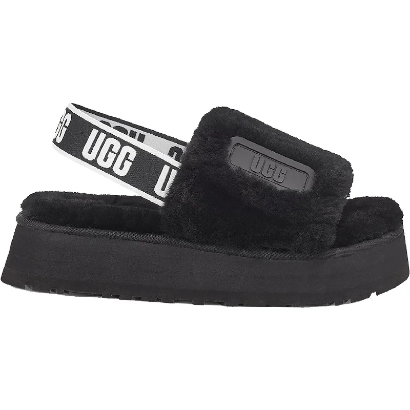 plush fluffy slippers-  slippers with cozy fleece finish-Women's UGG Disco Slide Black Sheepskin