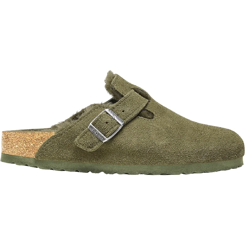 mules-&-clogs-with-thick-cushion-Casual-clogs-for-summer-Unisex Birkenstock Boston Shearling Thyme Suede