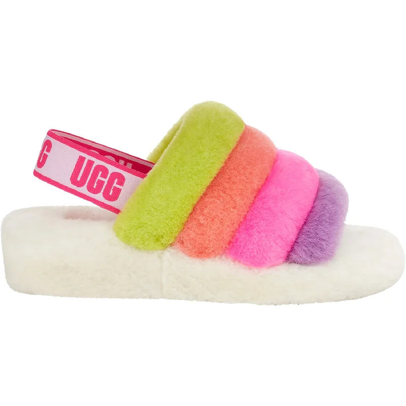 trendy slippers-  slippers for after a long day of work-Women's UGG Fluff Yeah Slide White Multi Sheepskin