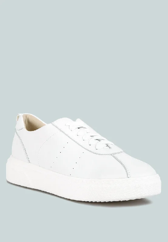 athletic shoes for the gym-  Athletic shoes for high-speed running-Comfortable sandals for walking in high heat-MAGULL Solid Lace Up Leather Sneakers in White