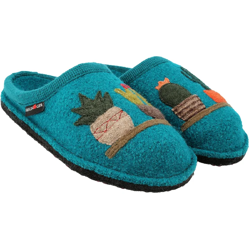 plush home slippers-  slippers for ultimate at-home relaxation-Women's Haflinger Cactus Petrol Wool