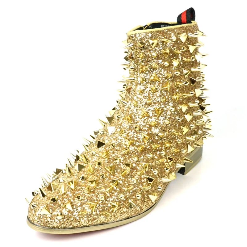 boots for bohemian style-  Fiesso FI-7527 Gold Glitter Gold Spikes Encore Boots