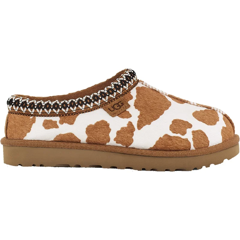 breathable indoor slippers-  slippers for total warmth and comfort-Women's UGG Tasman Cow Print Mesa/Sand Suede