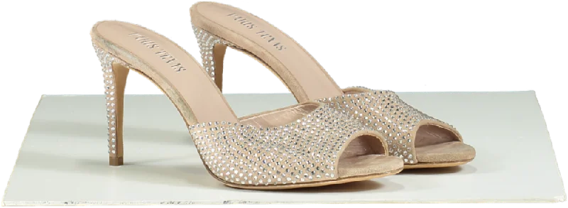 Paris Texas Beige Holly Crystal-Embellished Suede Mules EU 37 UK 4