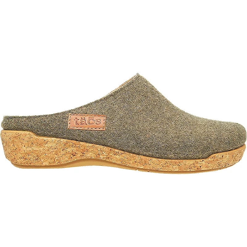 mules-&-clogs-with-padded-straps-Comfortable-clogs-with-arch-support-Women's Taos Woollery Olive Wool