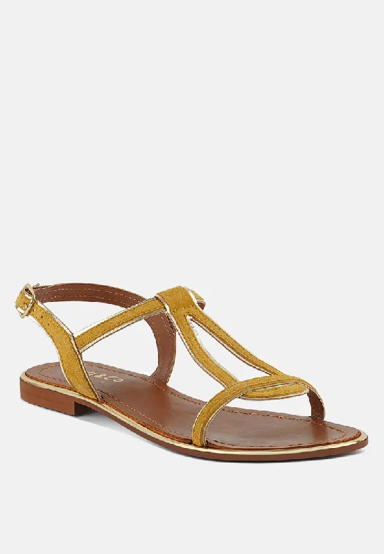 sandals with cushioned support-  Sandals for women with wide straps-FEODORA Yellow Flat Slip-on Sandals