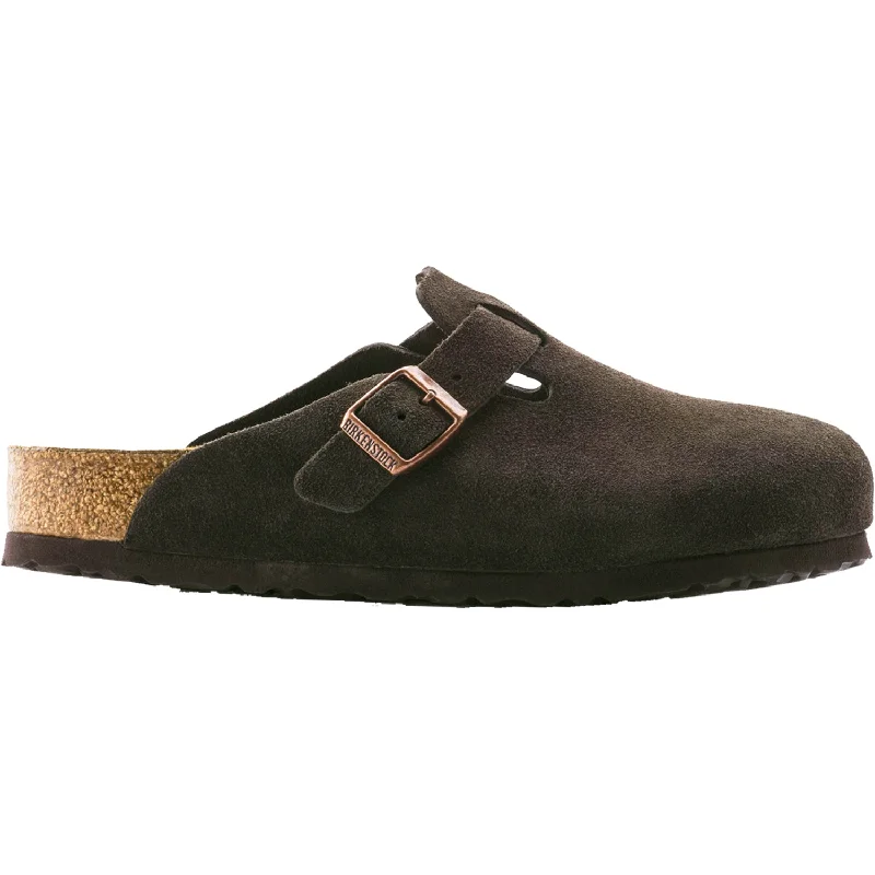 mules-&-clogs-with-stretchable-sole-Clogs-with-fashionable-details-Unisex Birkenstock Boston Soft Footbed Mocha Suede