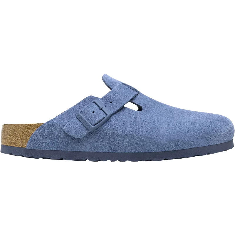 mules-&-clogs-with-walking-comfort-Clogs-with-foam-cushion-Unisex Birkenstock Boston Soft Footbed Elemental Blue Suede