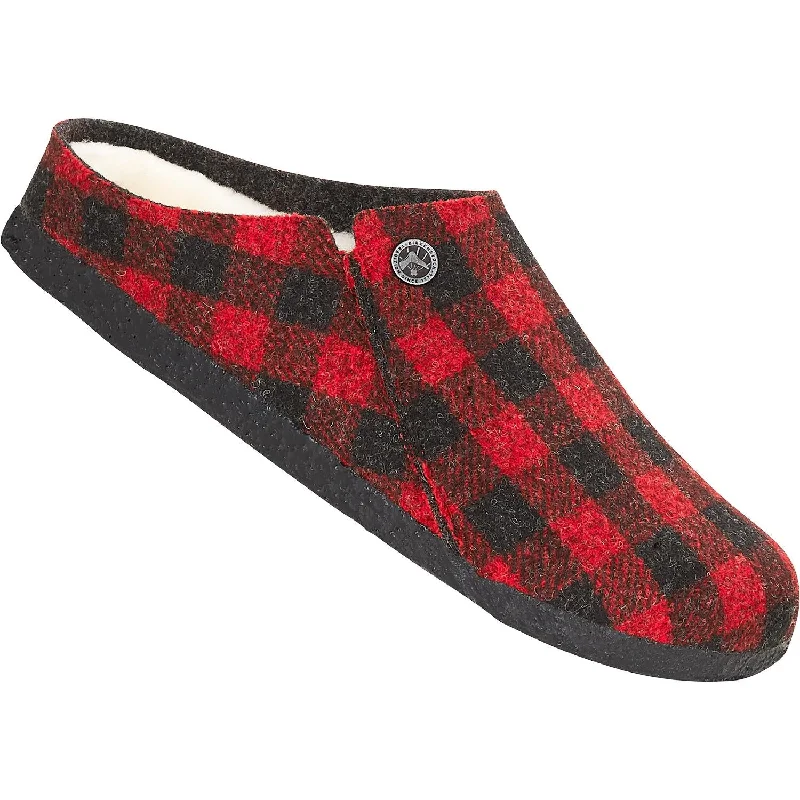 comfortable slippers for home-  slippers with soft fur lining-Women's Birkenstock Zermatt Plaid Red/Natural Wool