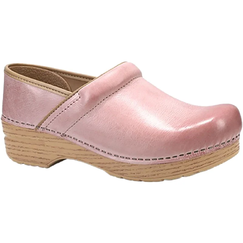 mules-&-clogs-with-backless-design-Clogs-with-firm-footbed-Women's Dansko Professional Clog Pink Milled Burnished Leather