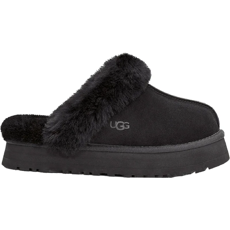 trendy indoor slippers-  slippers with soft wool lining for warmth-Women's UGG Disquette Black Sheepskin