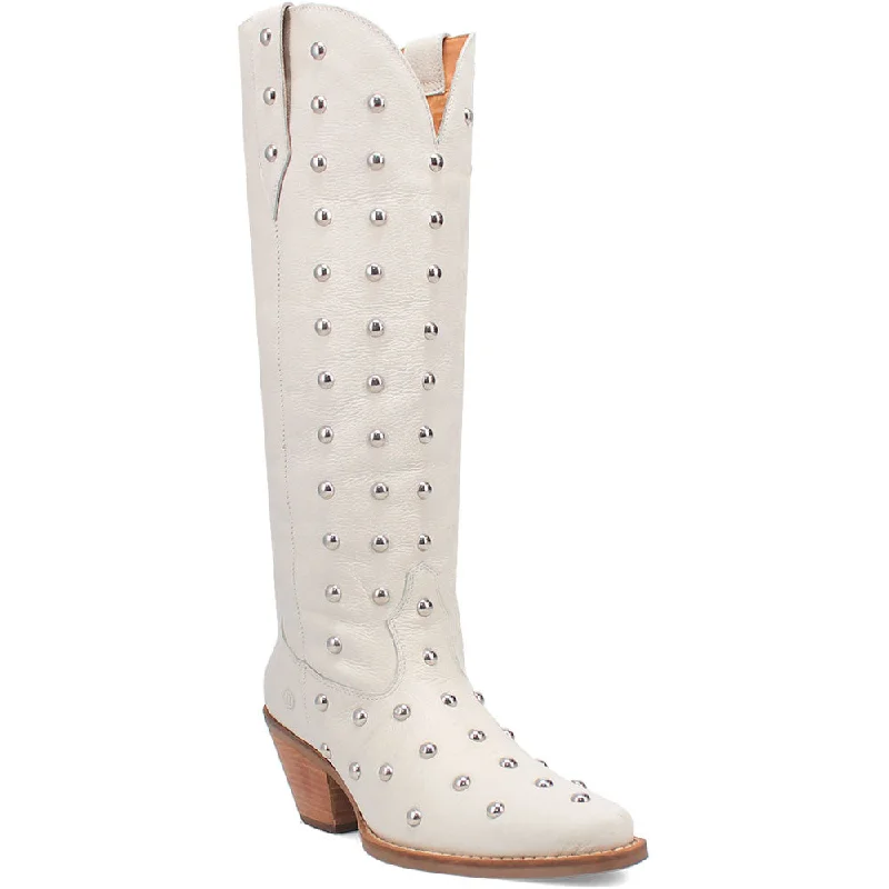 boots for cozy outfits-  Dingo's Broadway Bunny White Studded Snip Toe Leather Boots