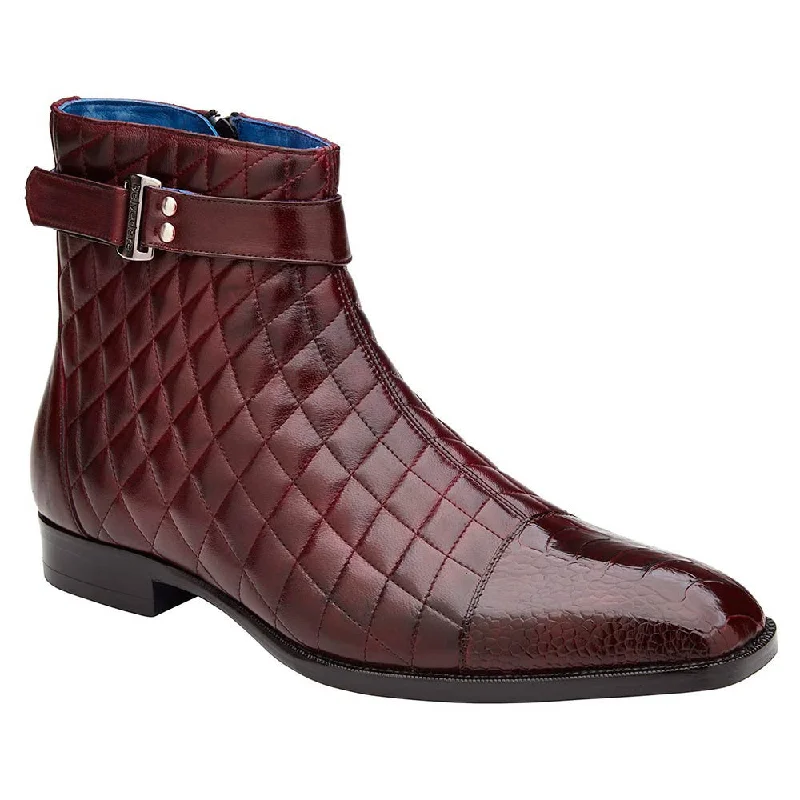 boots for high school-  Belvedere Libero Antique Dark Burgundy Ostrich Leg & Quilted Leather Boots