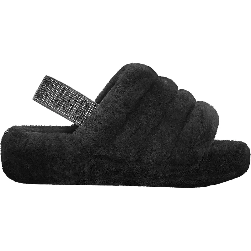 house slippers for women non slip-  slippers with rubber soles for stability-Women's UGG Fluff Yeah Bling Black Sheepskin