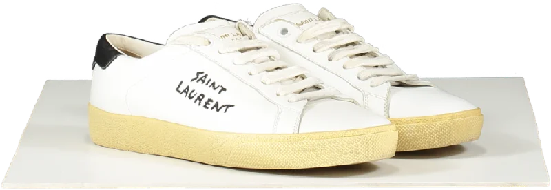 Saint Laurent White Court Classic Logo-embroidered Leather Trainers UK 2 EU 35 👠