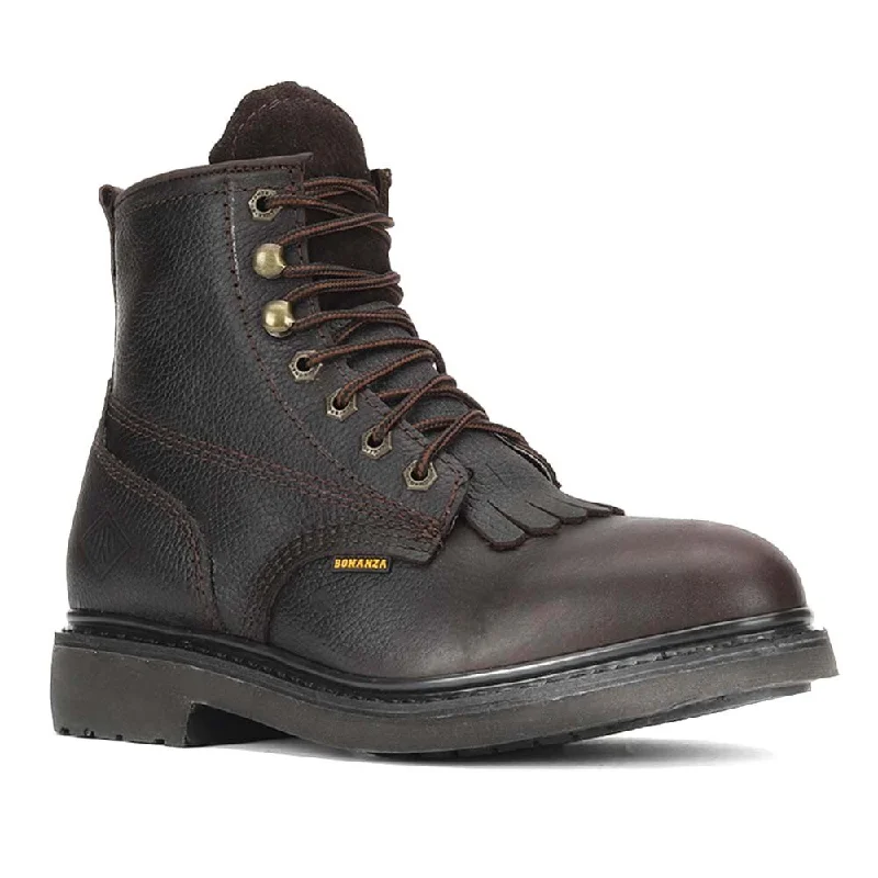 boots for wet weather-  Bonanza Boondocks Brown Round Toe Nubuck Leather Men's Boot