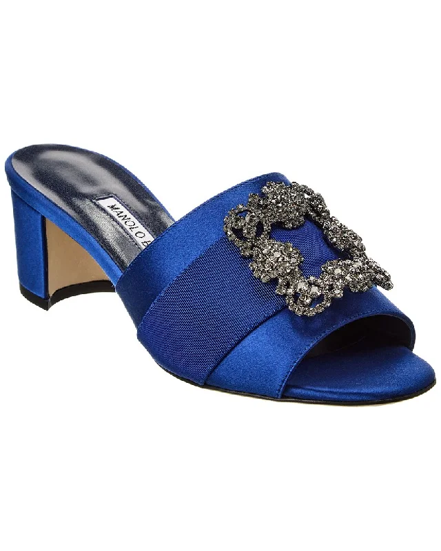 sandals for beachwear-  Sandals for hot summer vacation getaways-Manolo Blahnik Martanew 50 Satin Sandal