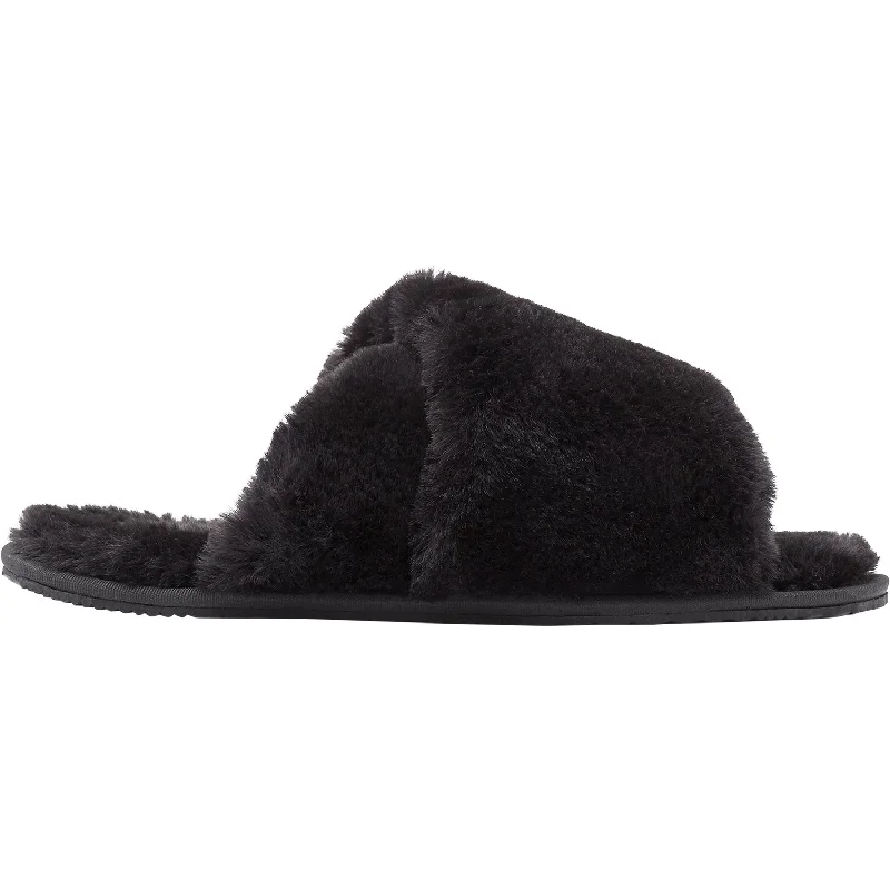 stylish winter slippers-  slippers for full foot comfort-Women's Sorel Go Mail Run Black Faux Fur