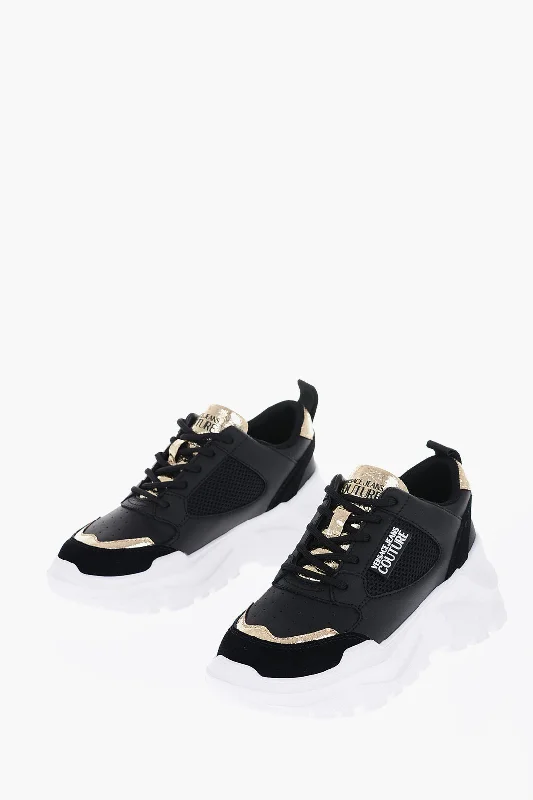 athletic shoes for high arches-  Shoes for competitive runners with advanced cushioning-Comfortable sandals for festival season-Versace JEANS COUTURE Leather SPEEDTRACK Sneakers with Golden Detail