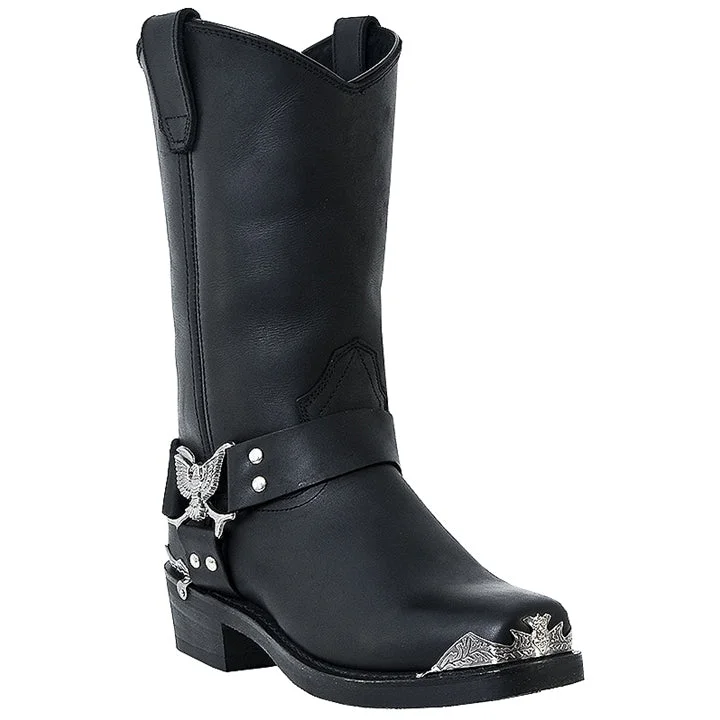 boots with knee-high fit-  Dingo Chopper Black Leather Biker Boots