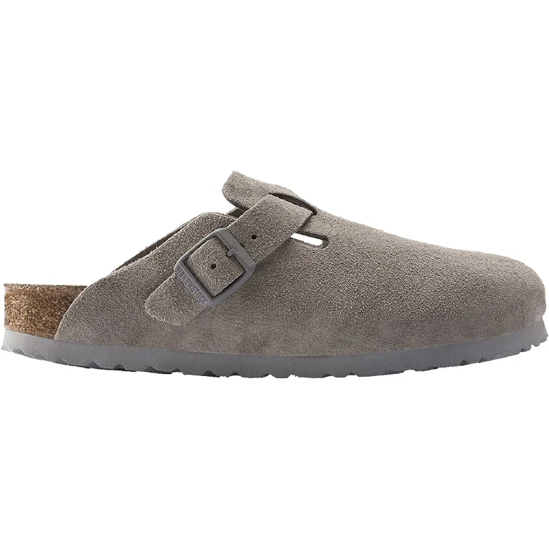 mules-&-clogs-with-velcro-closure-Simple-leather-clogs-Unisex Birkenstock Boston Soft Footbed Stone Coin Suede