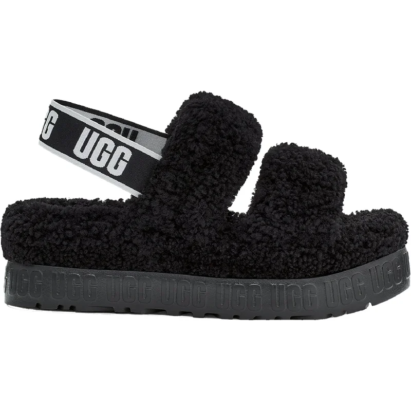 slippers for winter-  slippers with soft wool interior-Women's UGG Oh Fluffita Black Sheepskin