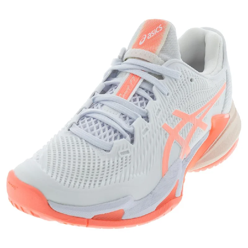 Women's Court FF 3 Tennis Shoes White and Sun Coral