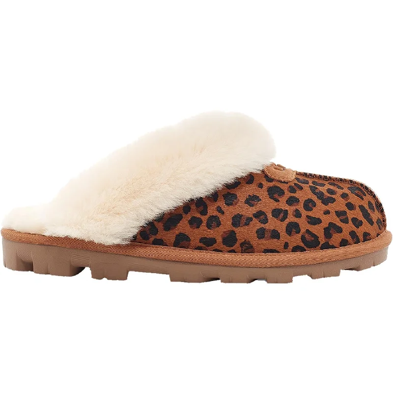 house slippers for cold floors-  slippers with rubber soles for stability-Women's UGG Coquette Leopard Natural Sheepskin