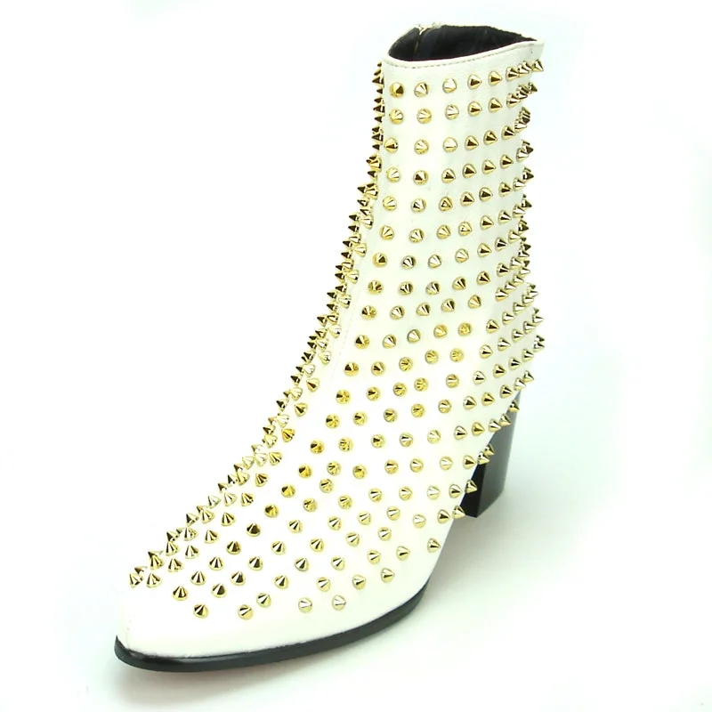 boots for date night-  Fiesso FI-7142 White Gold Boots