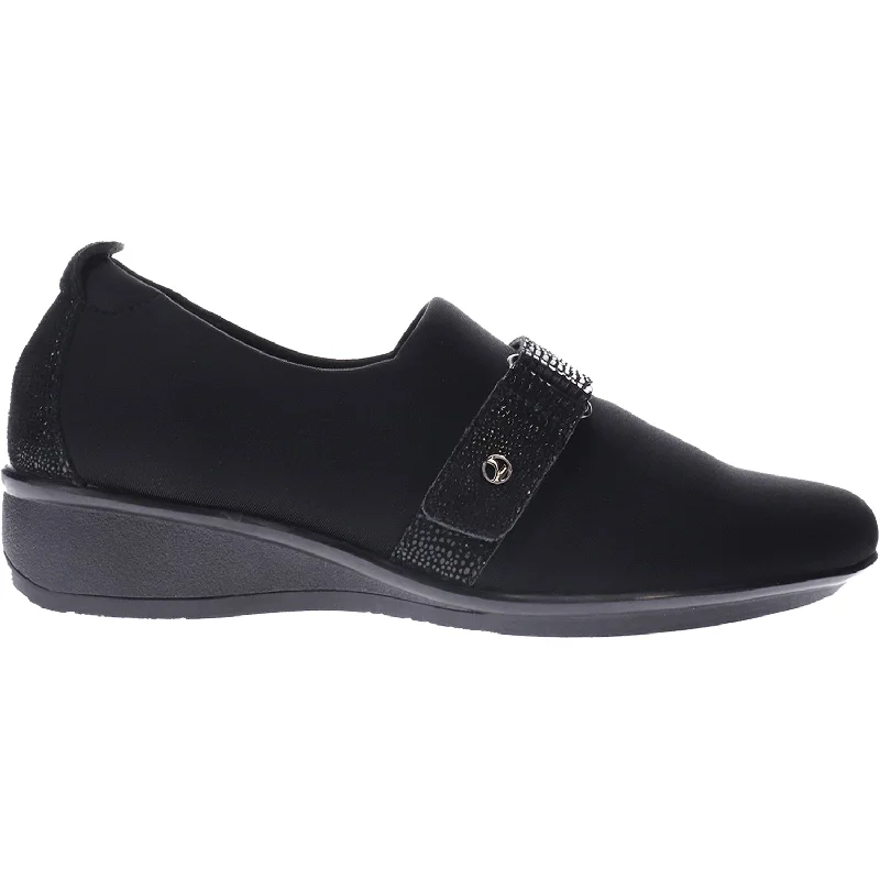 casual shoes for long-standing comfort-Casual shoes for traveling in comfort-Women's Revere Genoa Stretch Loafer Black Fabric/Leather