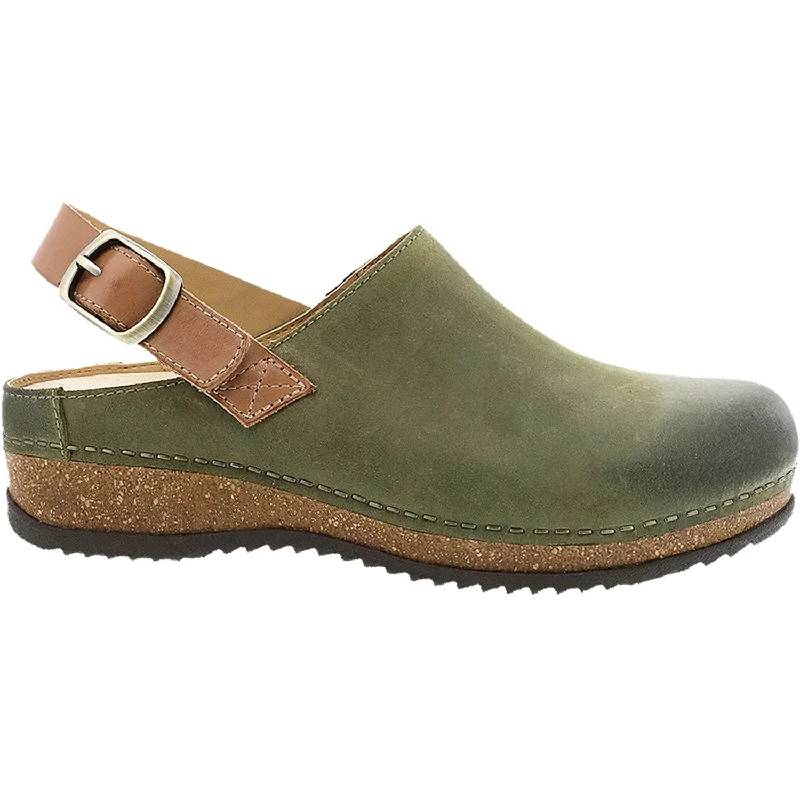 mules-&-clogs-for-rainy-days-Clogs-with-cushioned-footbed-Women's Dansko Merrin Olive Burnished Suede