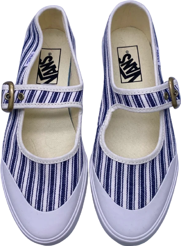 Vans White/Blue Striped Mary Jane Slip-Ons UK 4