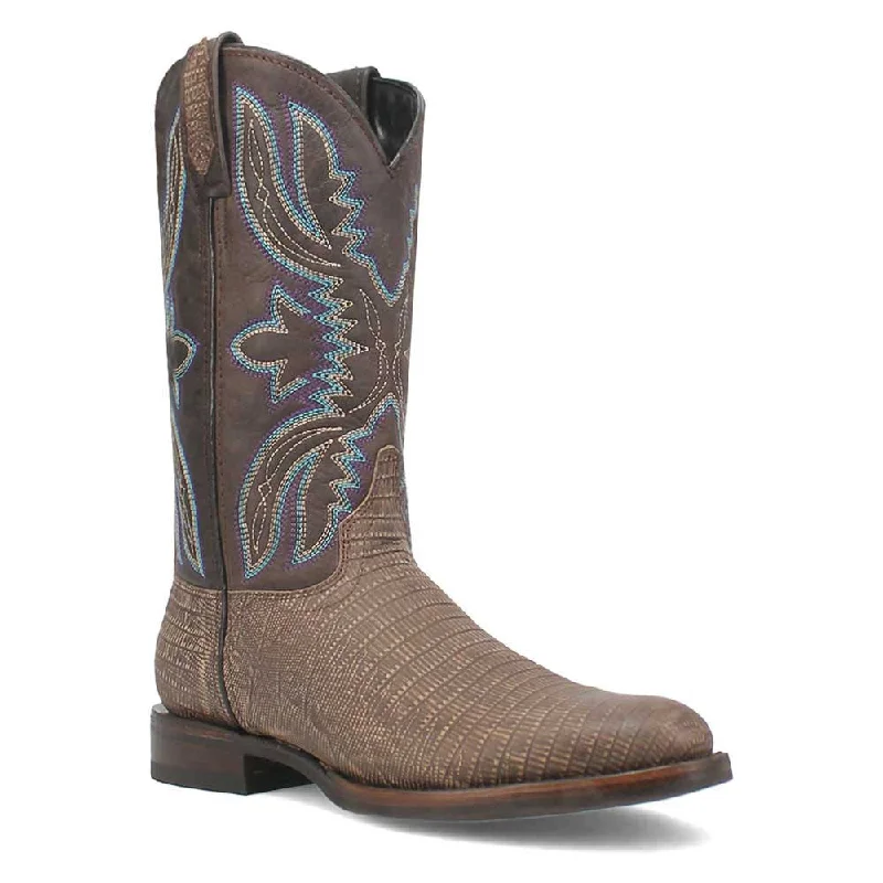 boots for flat feet-  Dingo Saw Buck Cement Lizard Print Snip Toe Leather Boots