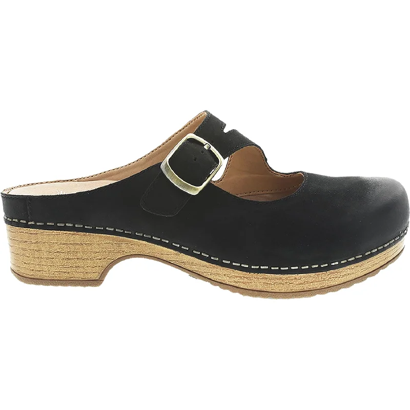 mules-&-clogs-for-chefs-Slip-on-heel-mules-Women's Dansko Britney Black Burnished Nubuck