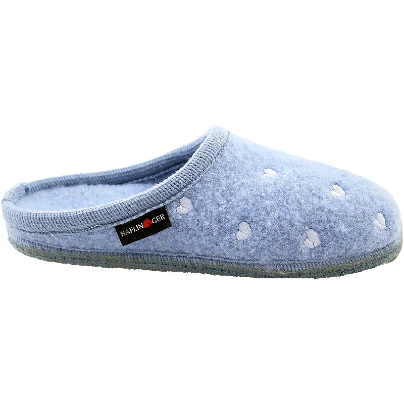 slippers for postpartum-  slippers with warm faux fleece lining-Women's Haflinger Hearts Powder Blue Wool