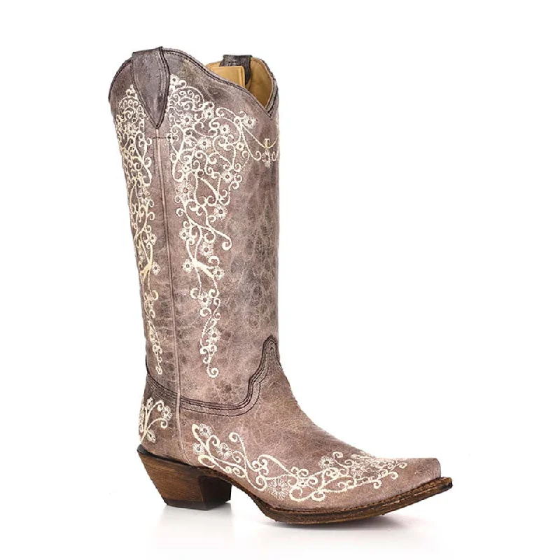 boots for home use-  Corral Western White Floral Embroidered Boots