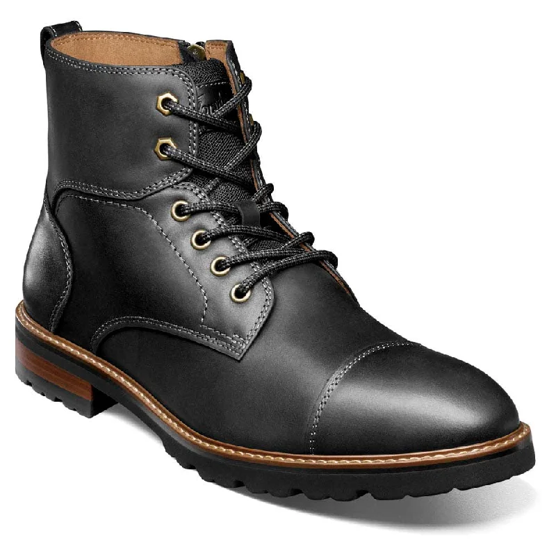 boots for police uniform-  Renegade Cap Toe Black Crazy Horse Lace Up Boots